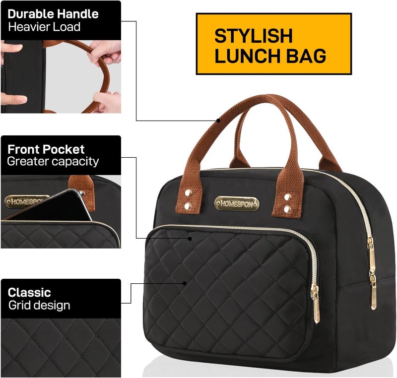 Buringer HOMESPON Lunch Bag for Woman Man Adults with Front Pocket Insulated Lunch Tote Lunch Box Container for Work Picnic or Travel（Golden Black） - Image 2